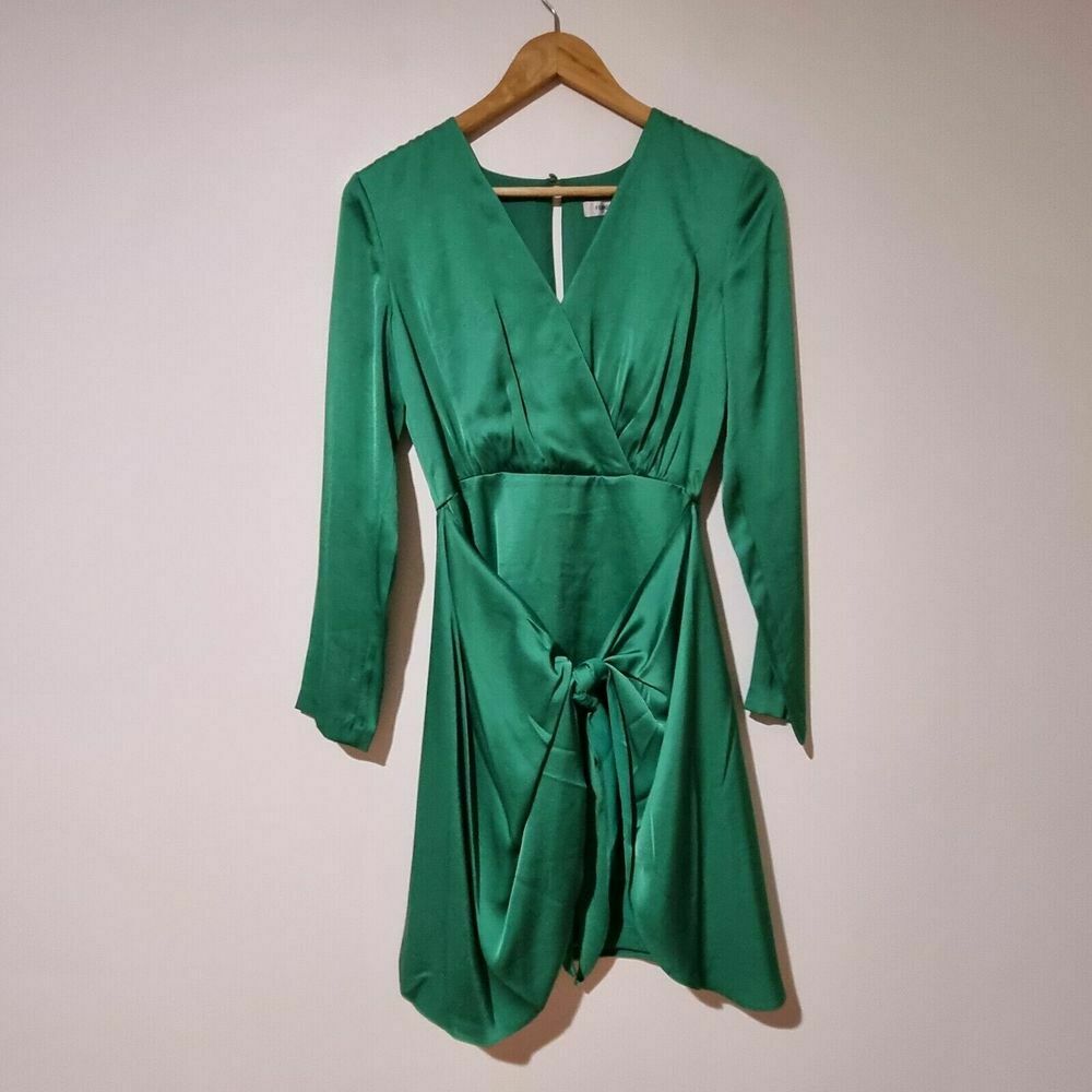 Ava Satin Sarong Shamrock Green Mini Dress NWT