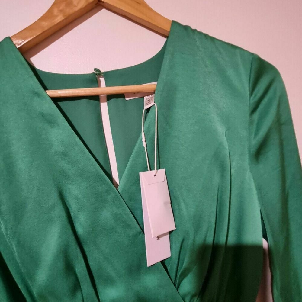 Ava Satin Sarong Shamrock Green Mini Dress NWT