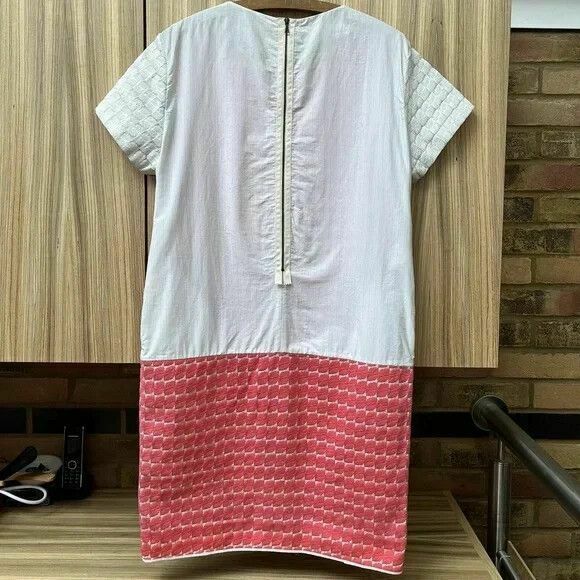 Cotton Embroidered Pink Cream Shift Dress