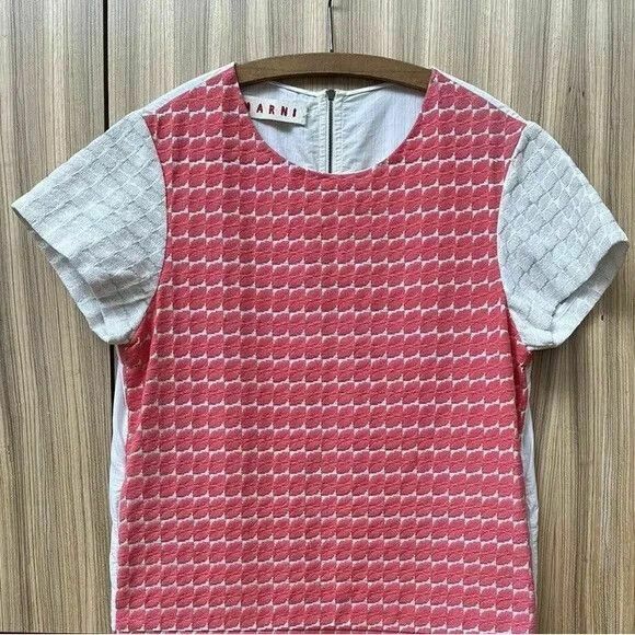 Cotton Embroidered Pink Cream Shift Dress