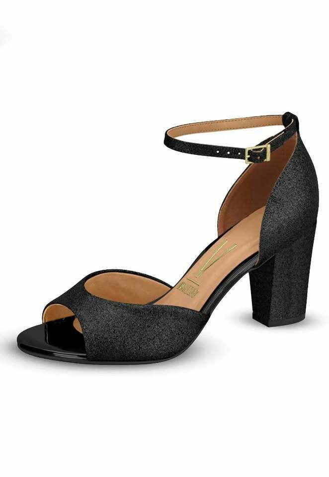 Evening Block Heel Sandal in Black Glitter Size 7