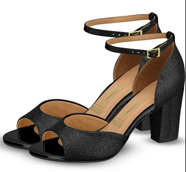 Evening Block Heel Sandal in Black Glitter Size 7