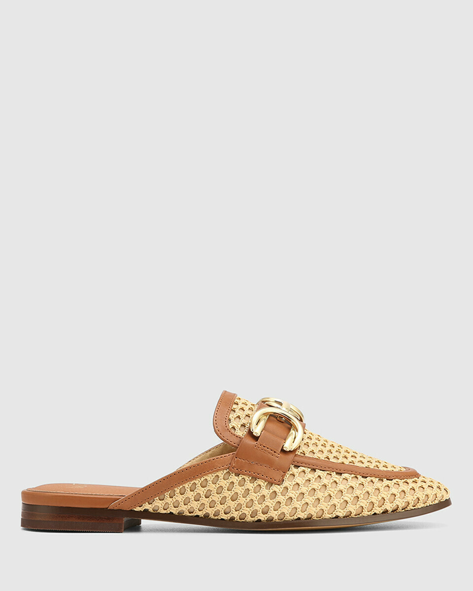 Aya Natural Woven Textile Backless Loafer