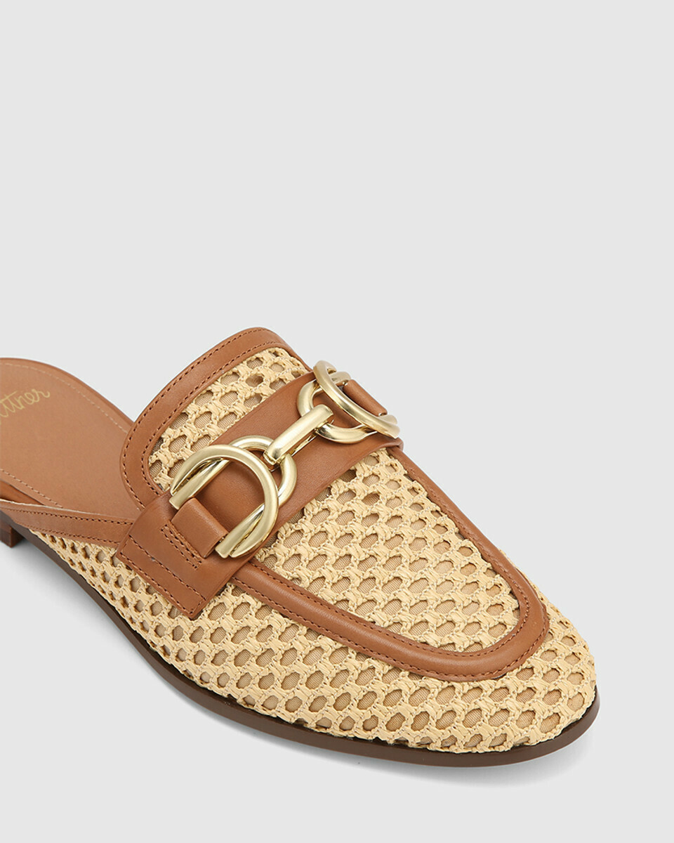 Aya Natural Woven Textile Backless Loafer