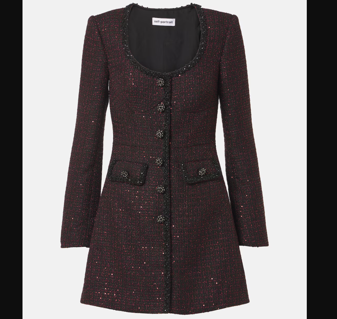  Black Red Tweed Mini Dress 8