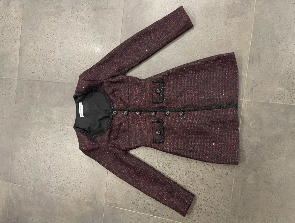  Black Red Tweed Mini Dress 8