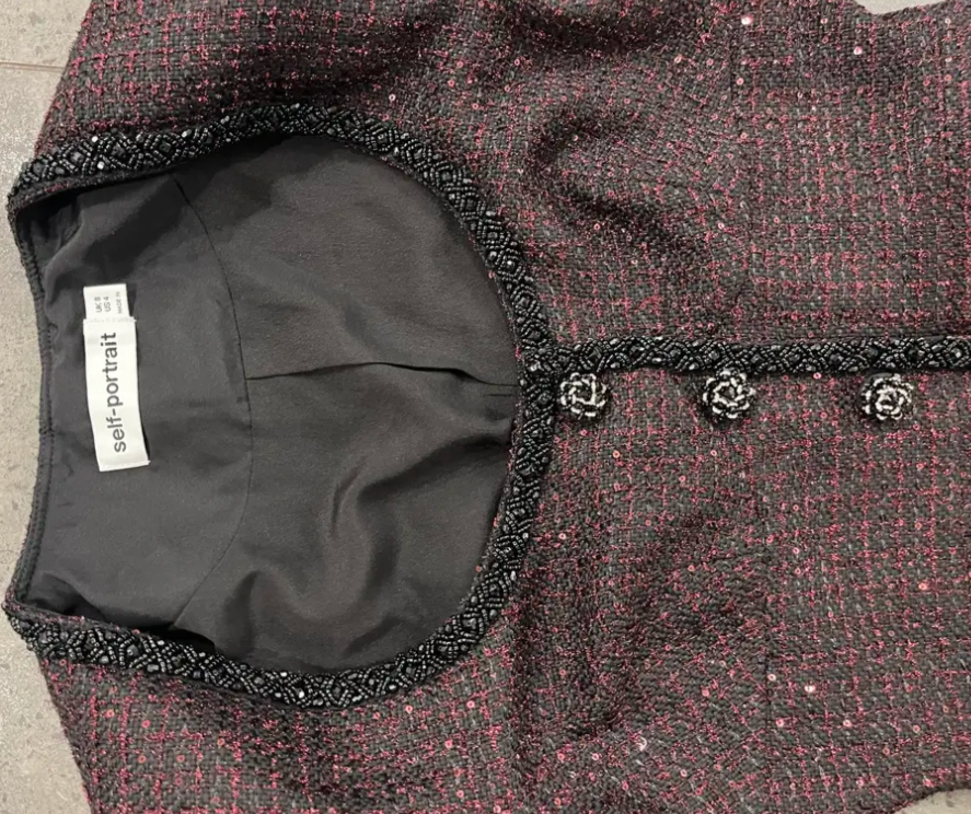  Black Red Tweed Mini Dress 8