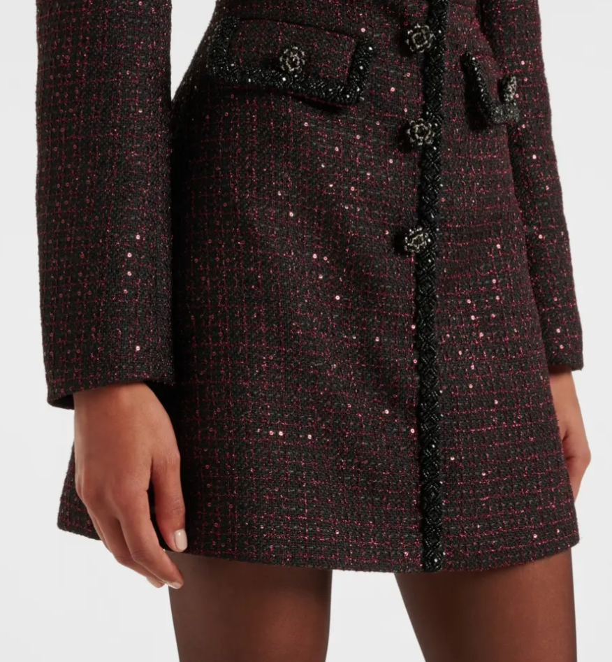  Black Red Tweed Mini Dress 8