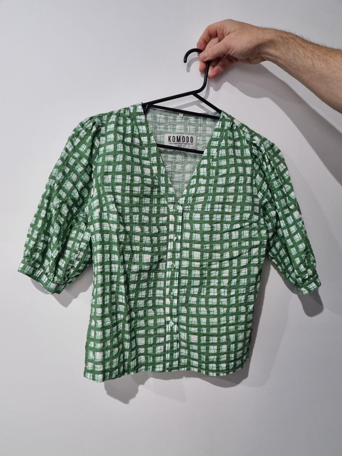 Green gingham top