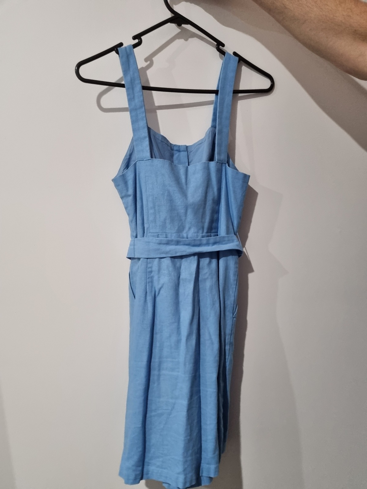 Blue button-down tank dress