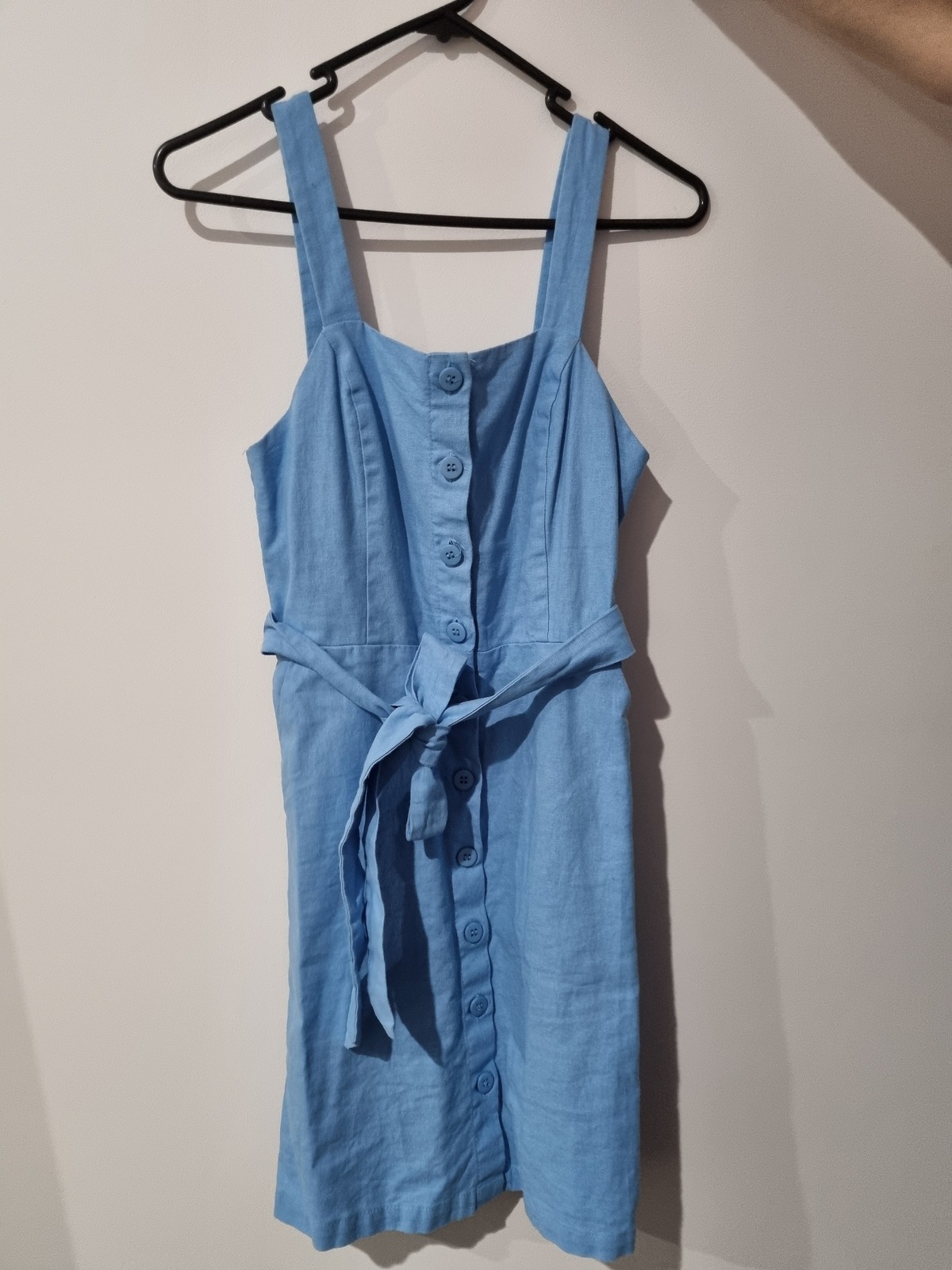 Blue button-down tank dress