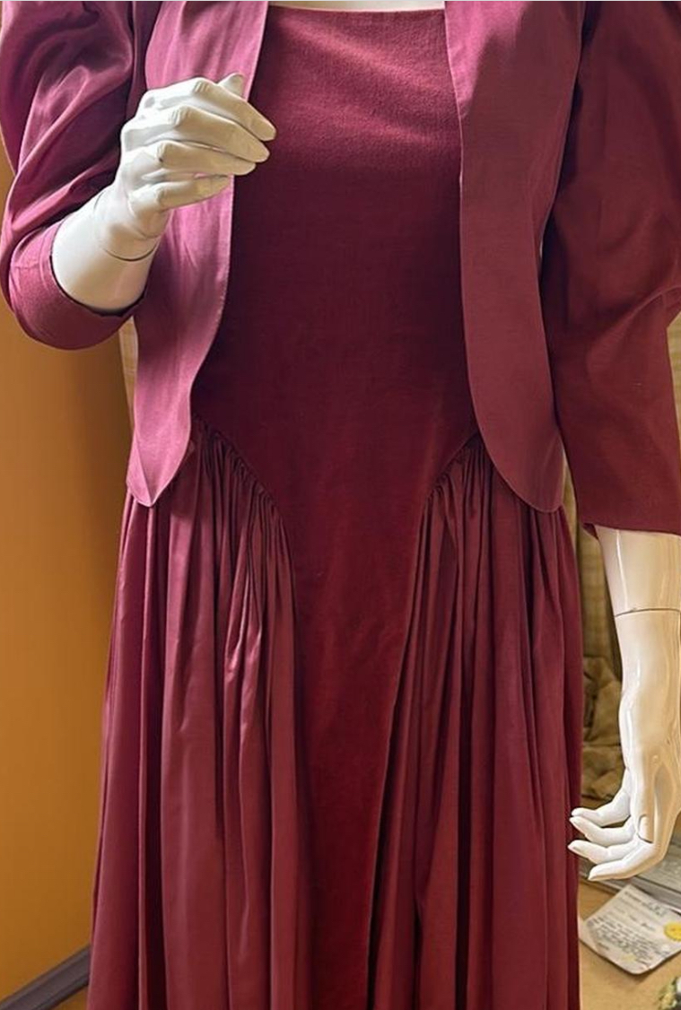 Plum silk and velvet vintage dress