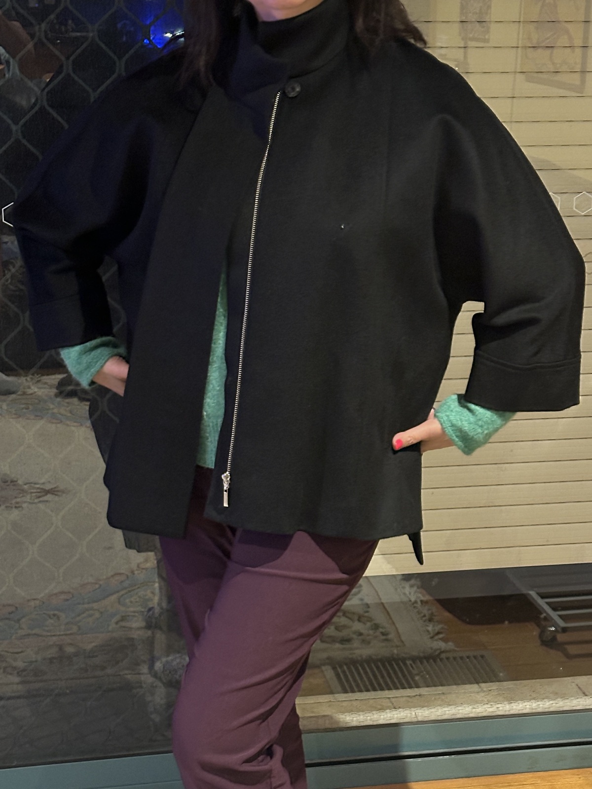 New, Black 100% wool cashmere coat, Cable, M to L