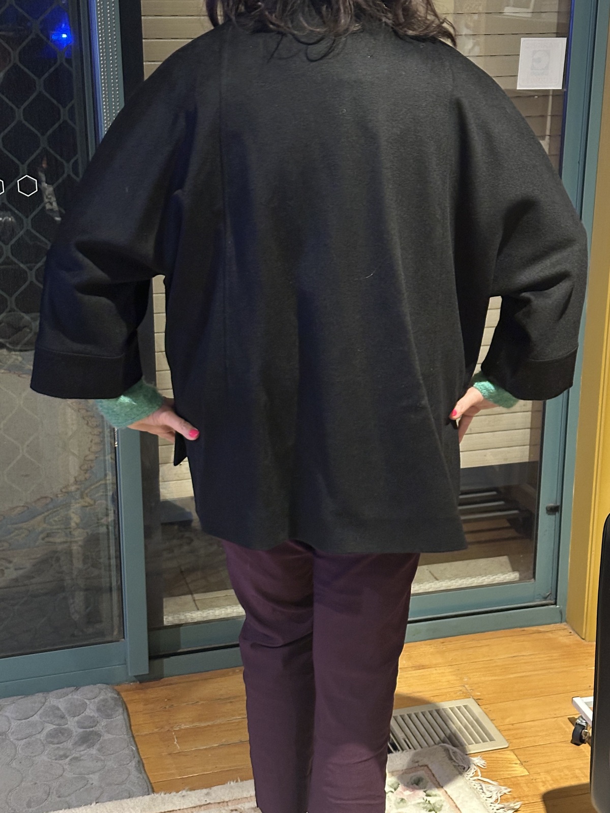 New, Black 100% wool cashmere coat, Cable, M to L