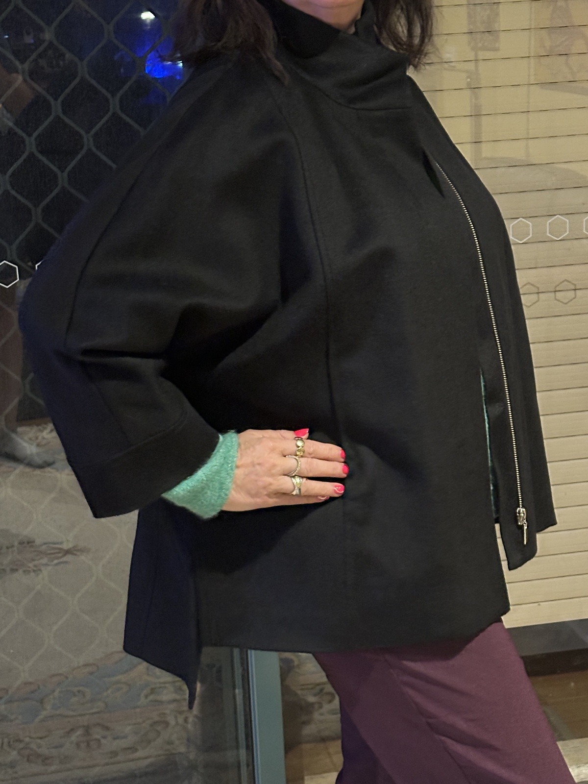 New, Black 100% wool cashmere coat, Cable, M to L