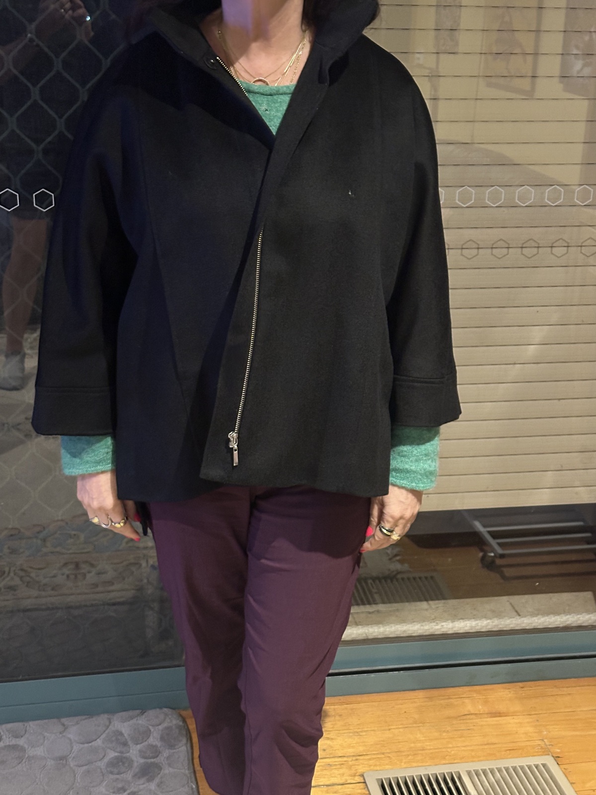 New, Black 100% wool cashmere coat, Cable, M to L