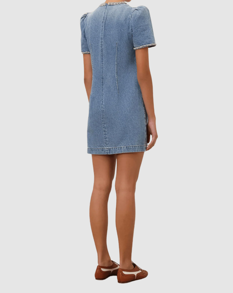 Crush Embellished Denim Mini Dress Blue Size 0/AU8