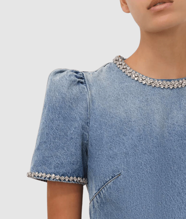 Crush Embellished Denim Mini Dress Blue Size 0/AU8