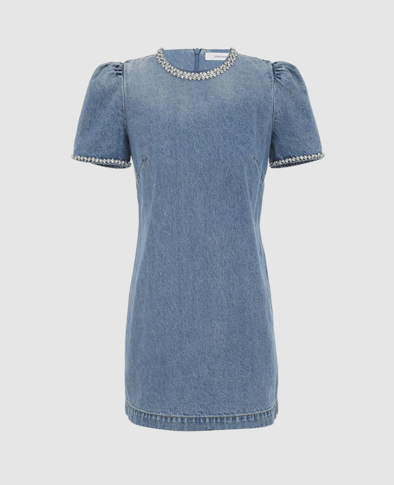 Crush Embellished Denim Mini Dress Blue Size 0/AU8