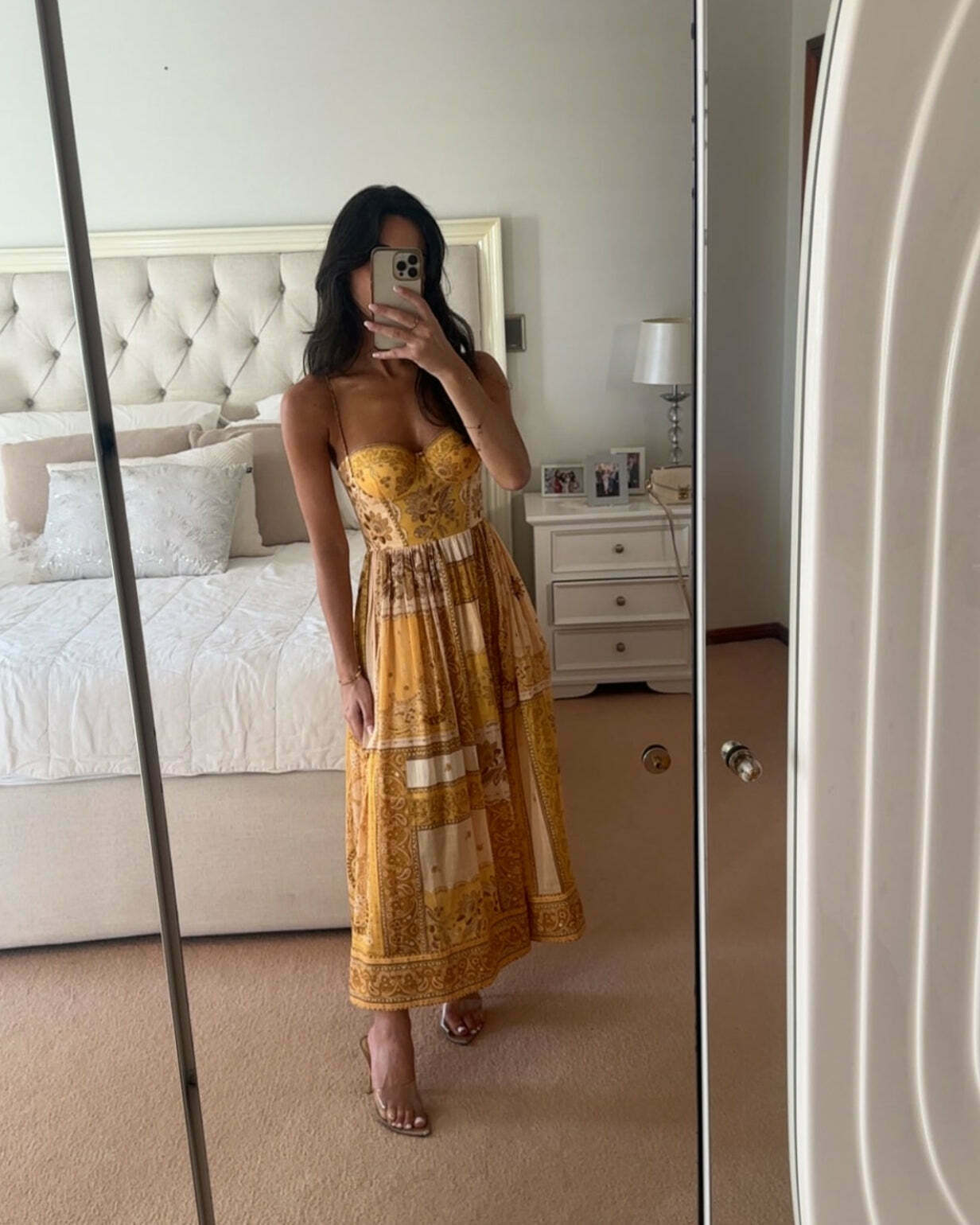 The Lucky Corset Midi Dress in Mustard Bandana Size 4/Au 16