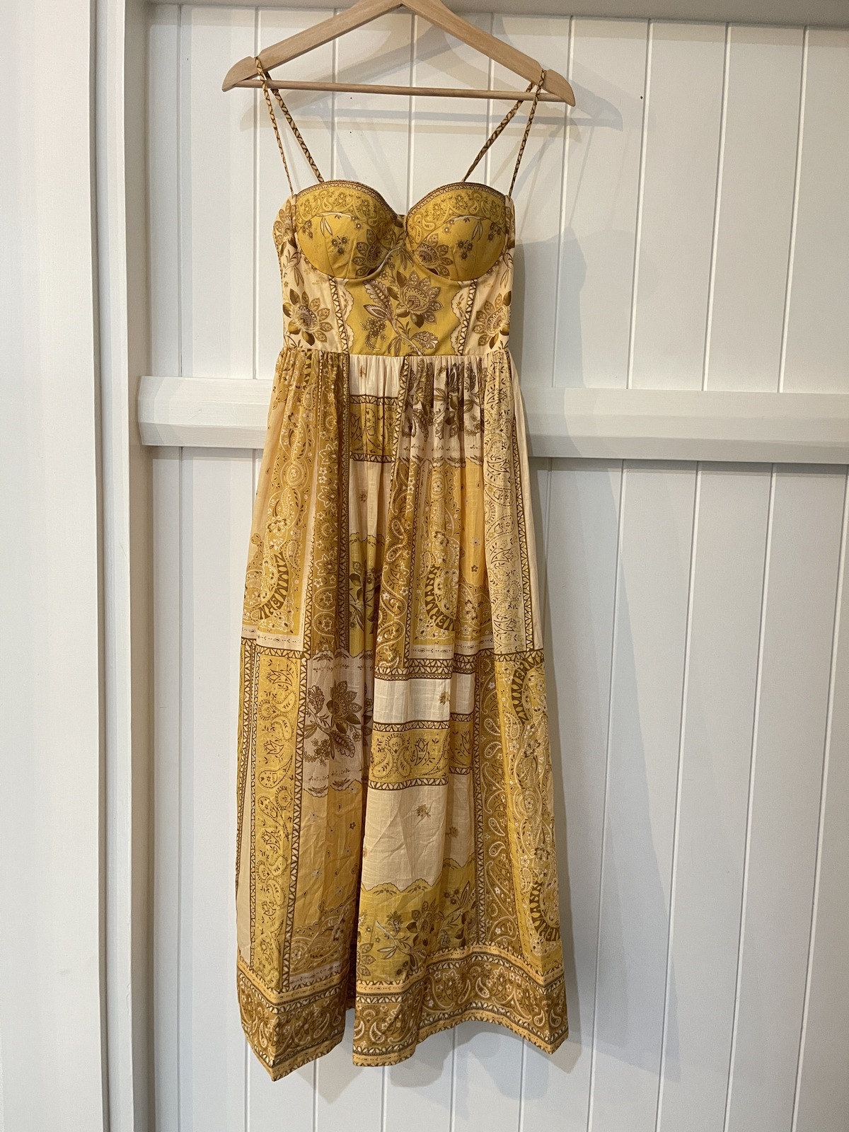 The Lucky Corset Midi Dress in Mustard Bandana Size 4/Au 16