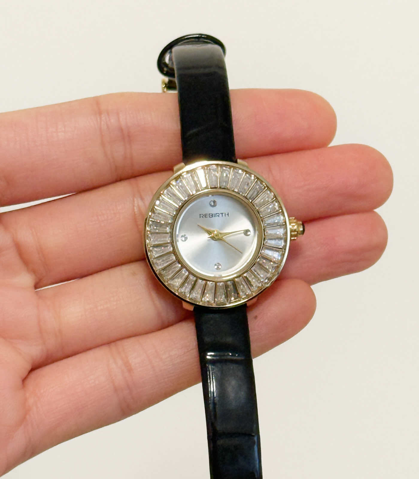 Women's Leather Watch with Rhinestones