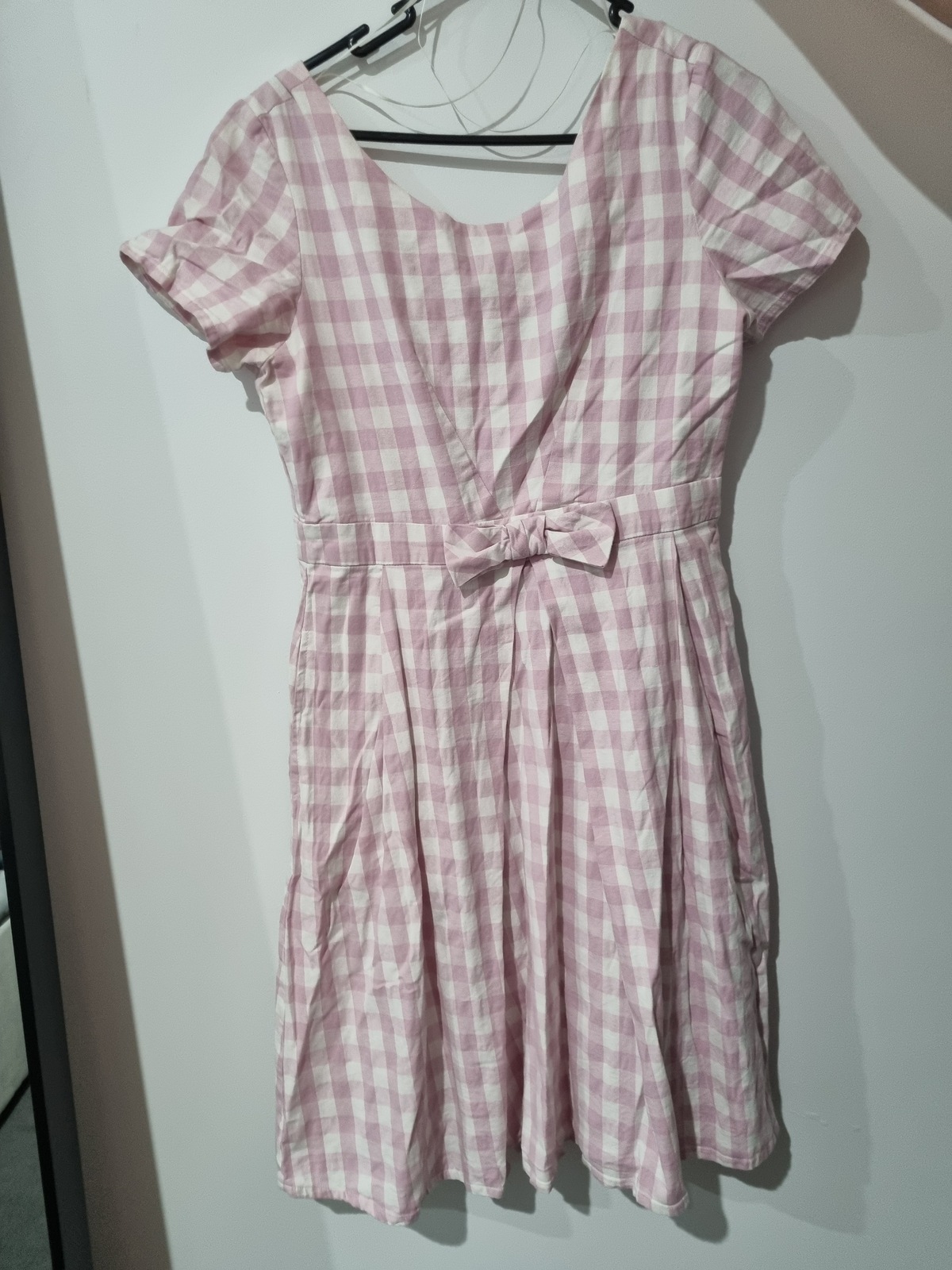 Pink gingham midi dress