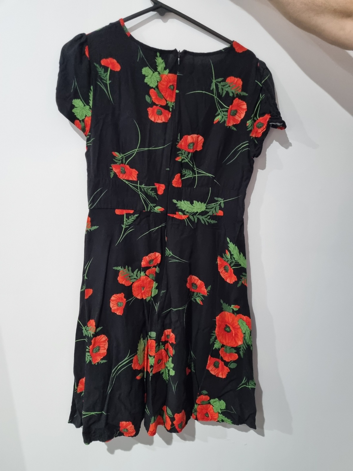 Black dress with red floral print
