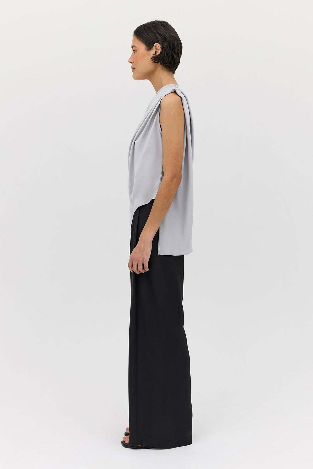 SILVER SATIN ANTONIA TOP