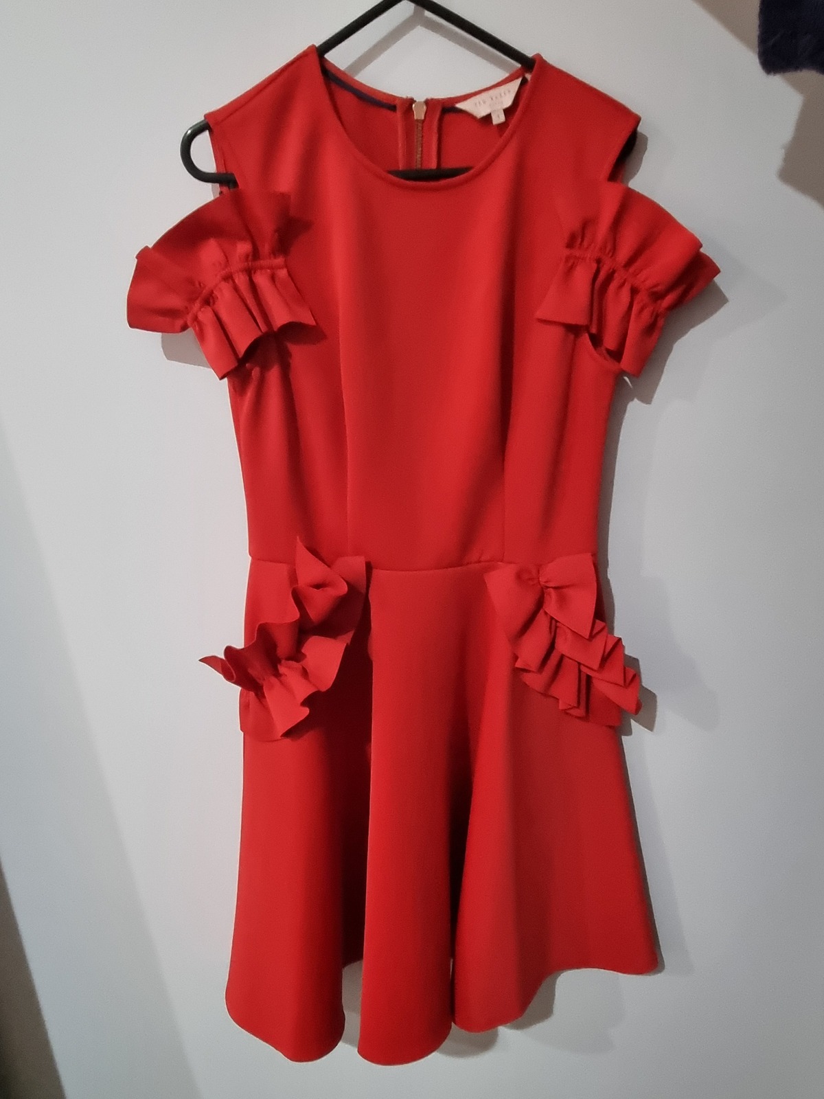 Red cocktail dress with pockets