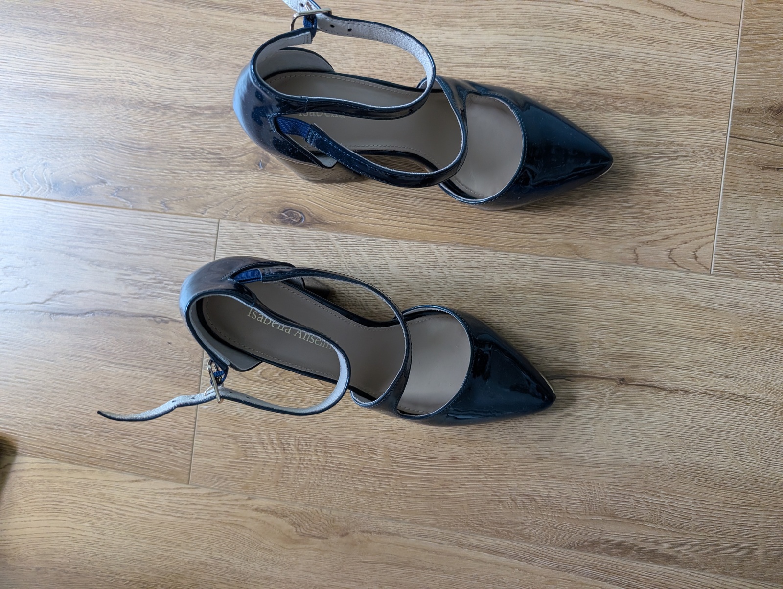 Navy patent leather block heel size 35