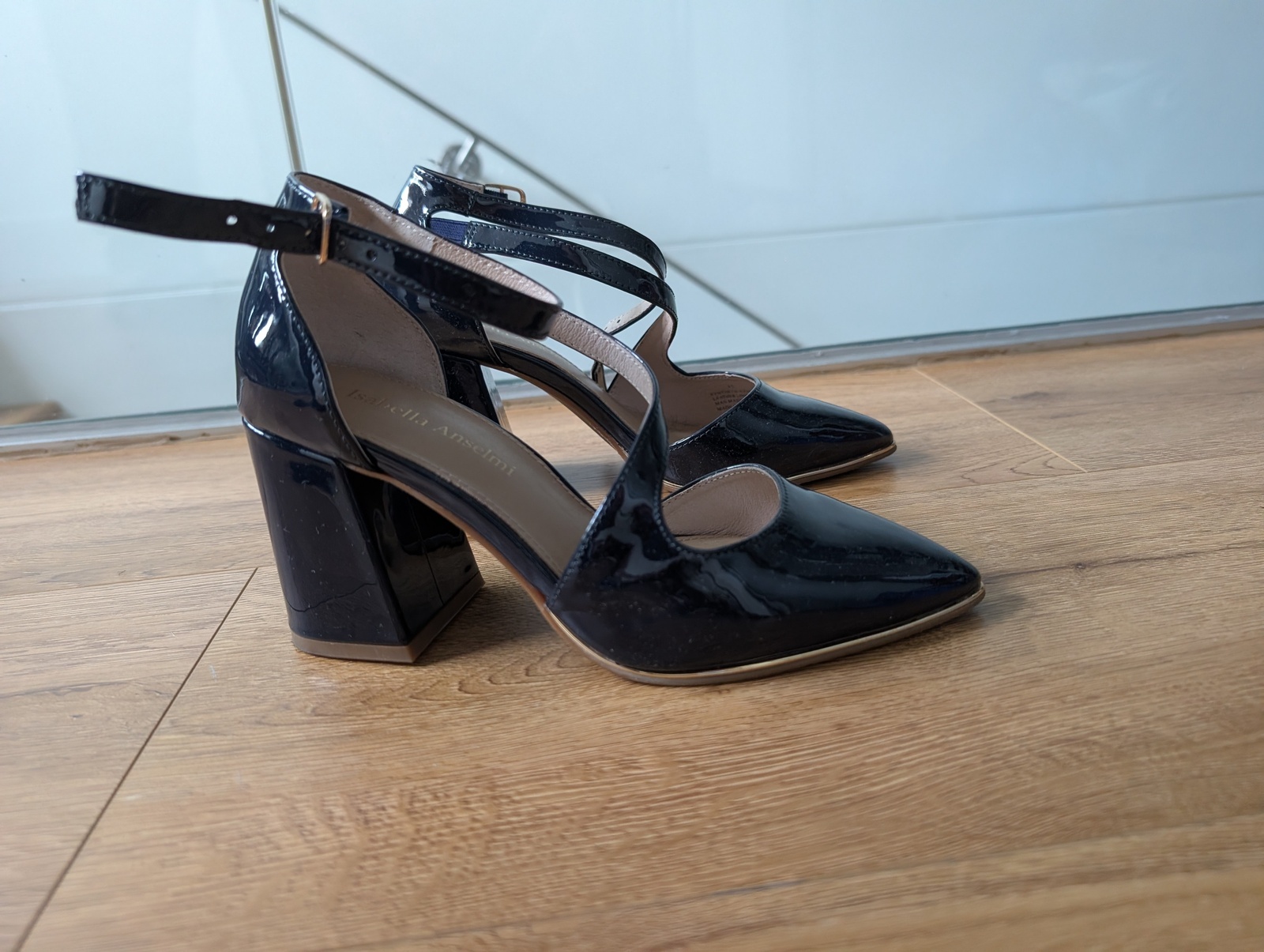 Navy patent leather block heel size 35