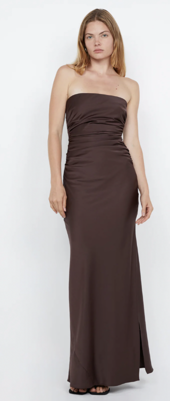 ETERNITY STRAPLESS MAXI DRESS - DARK CHOCOLATE - 10