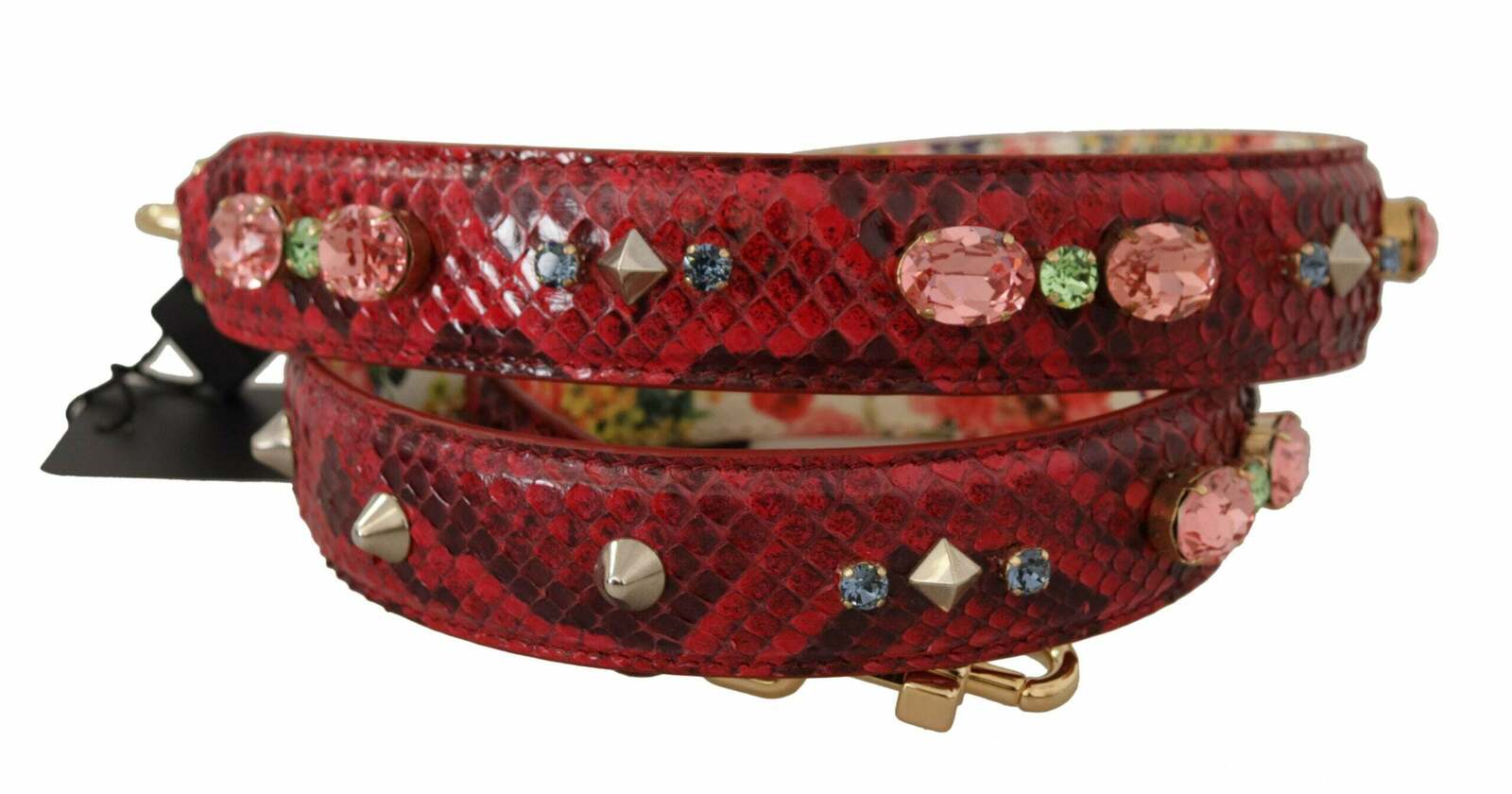 Exotic Leather Reversible Shoulder Strap with Crystals - Red / One Size