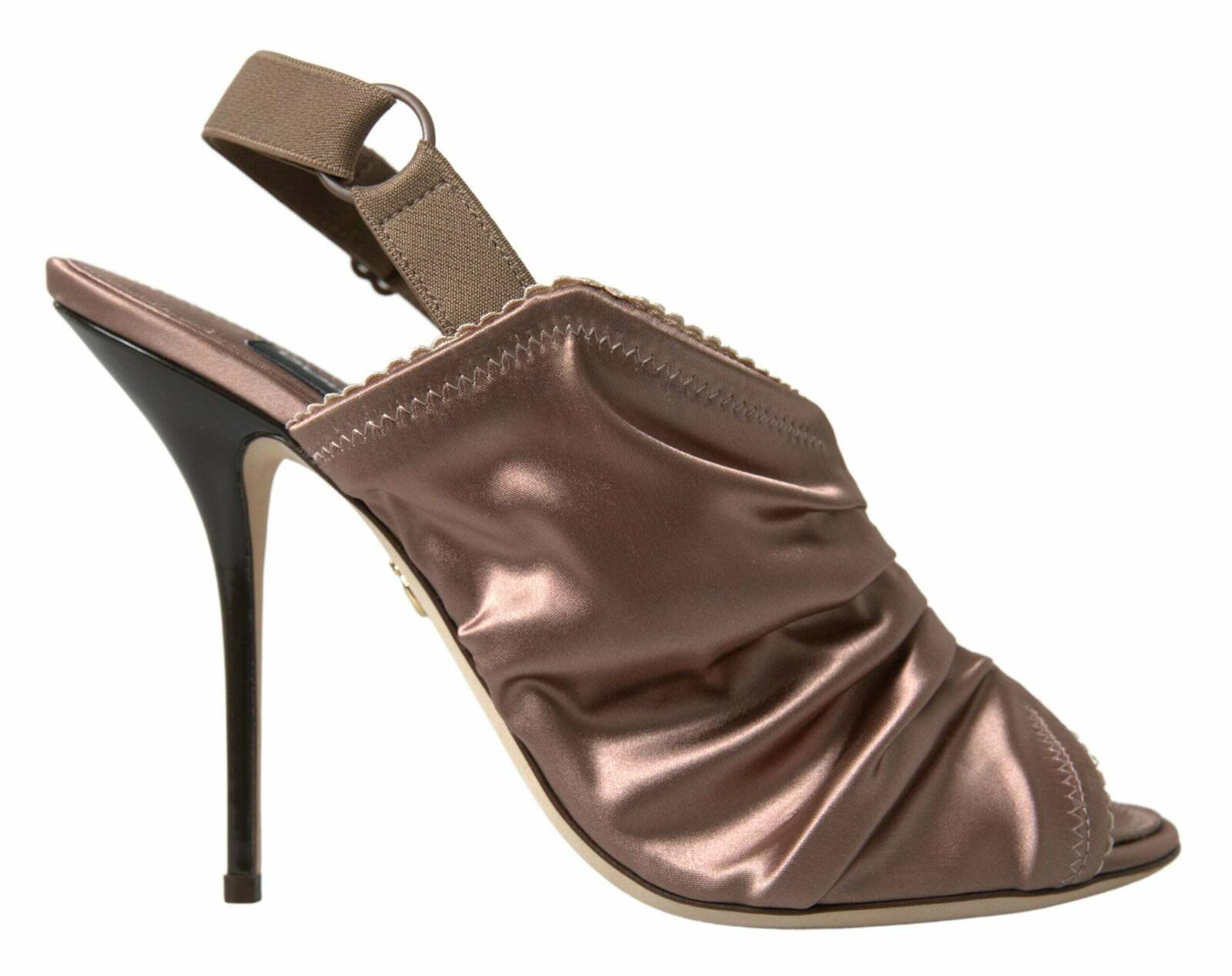 Satin Slingback Heels Draped Design - Brown / 39 EU