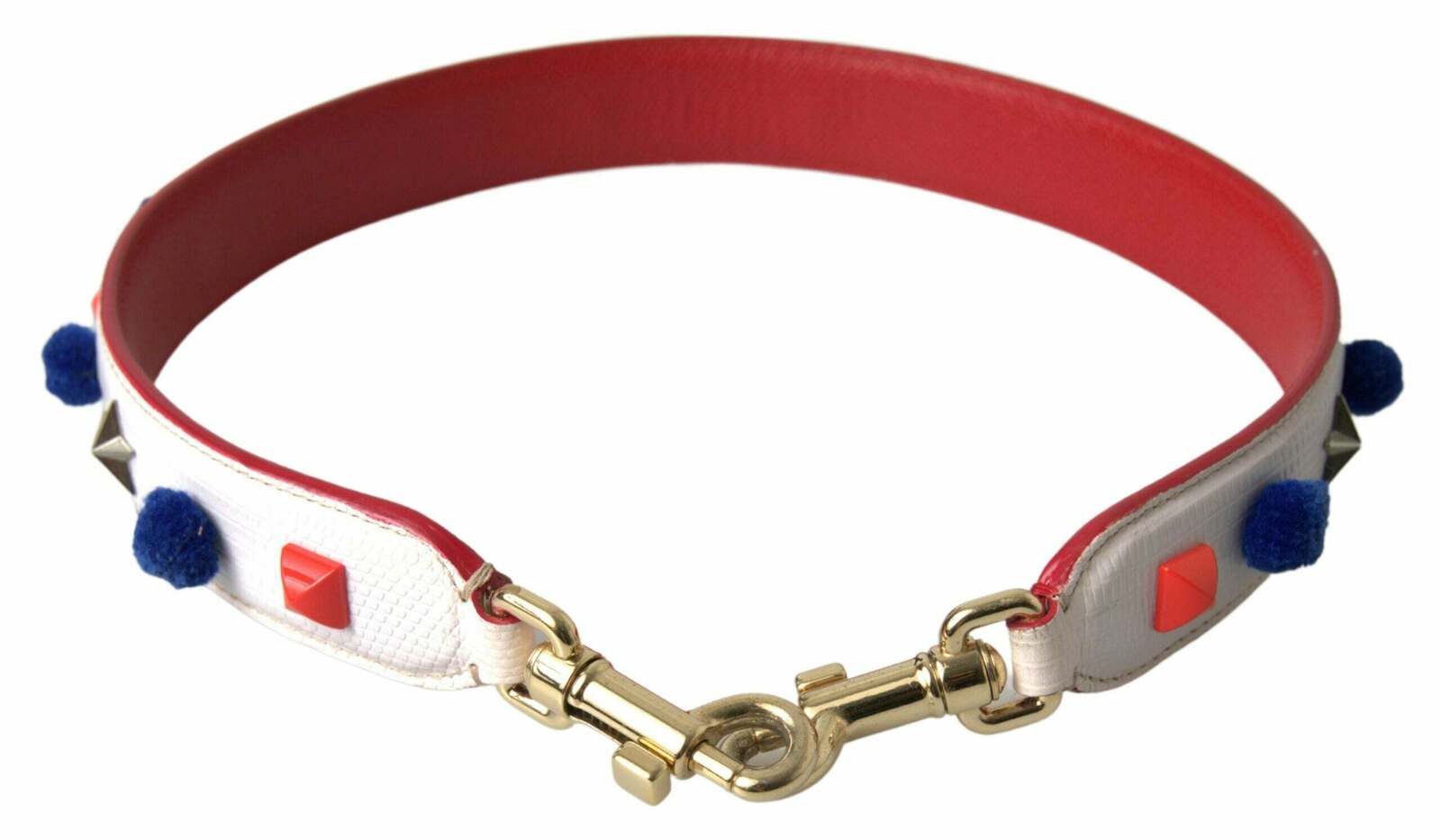 Pom Pom Strap Multicolor Leather - White and Red / One Size