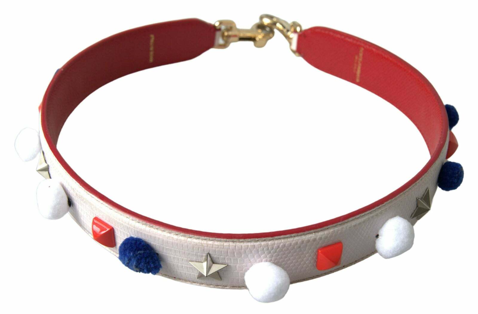 Pom Pom Strap Multicolor Leather - White and Red / One Size
