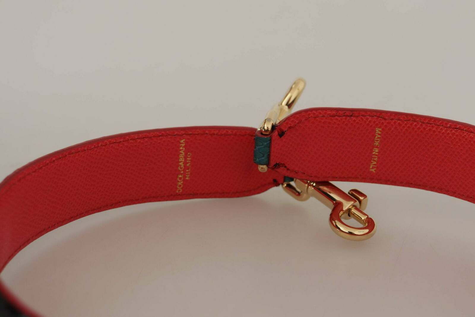 Leather Shoulder Bag Strap with Gold-Tone Clasps - Green / One Size