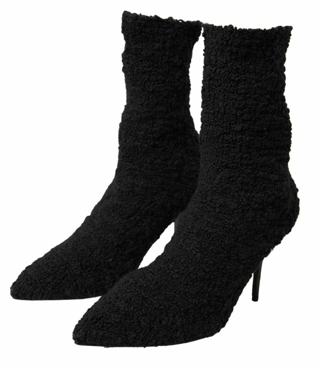 HighHeeled Boucle Ankle Boots - Black / 38.5 EU