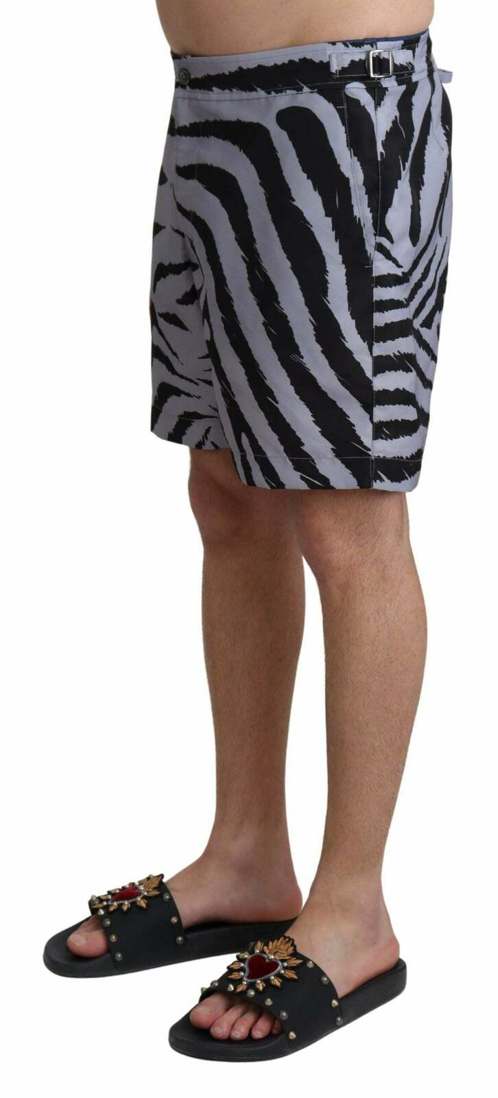 Zebra Print Swim Shorts - Gray / S