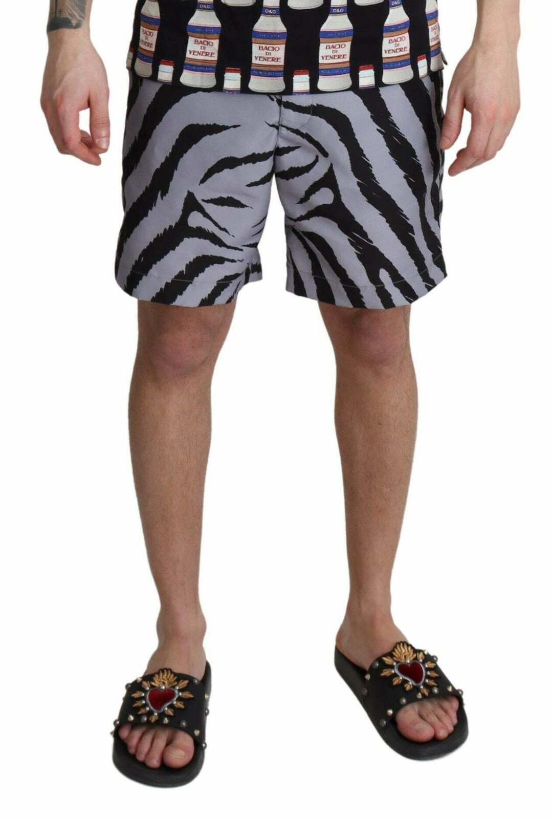 Zebra Print Swim Shorts - Gray / S