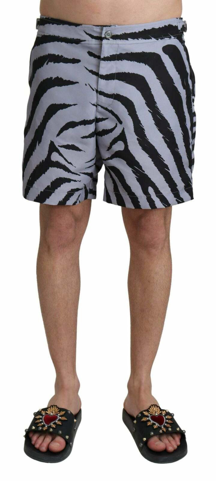 Zebra Print Swim Shorts - Gray / S