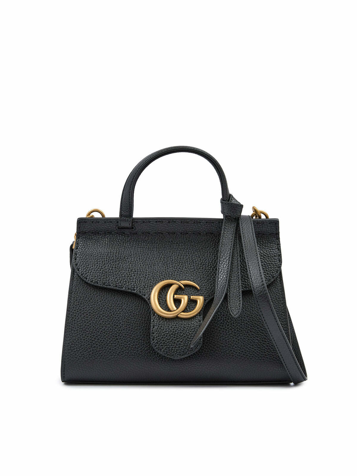 Leather GG Marmont Handbag with Gold Hardware and Adjustable Shoulder Strap - Black / One Size