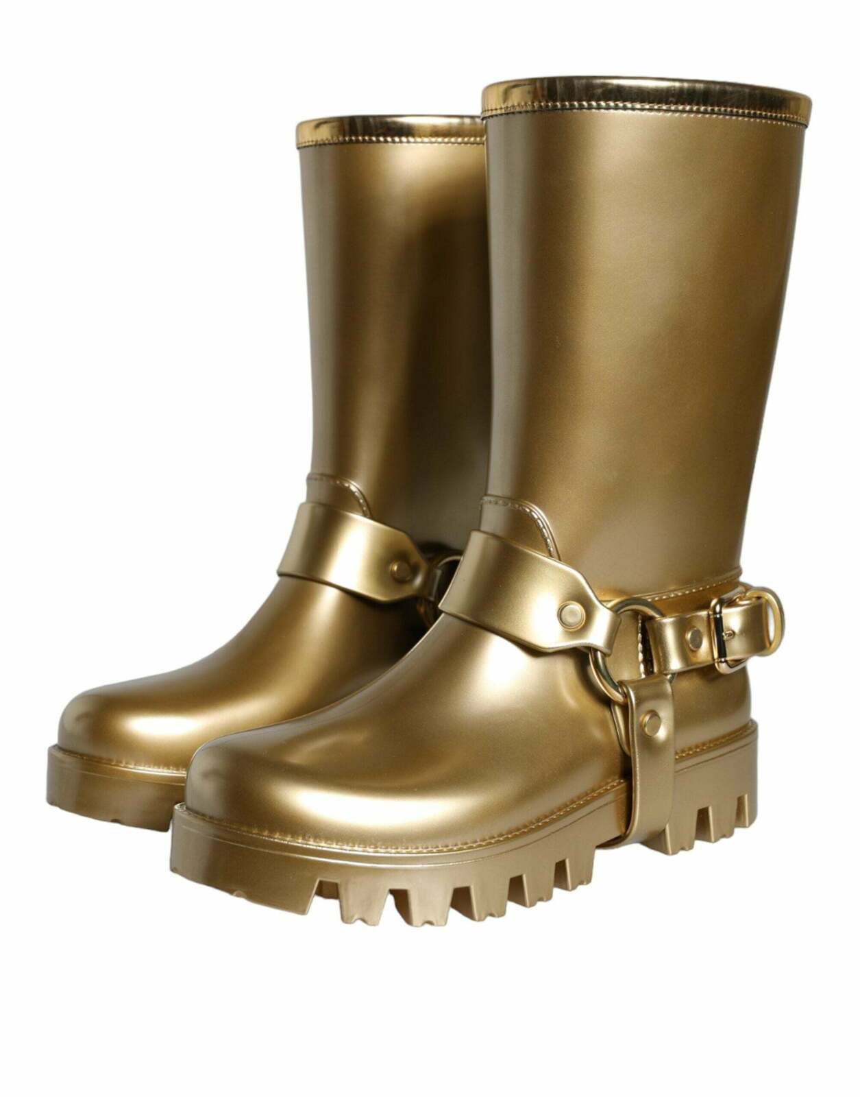 Metallic Buckle Rain Boots Model LA11307 - Gold / 37 EU