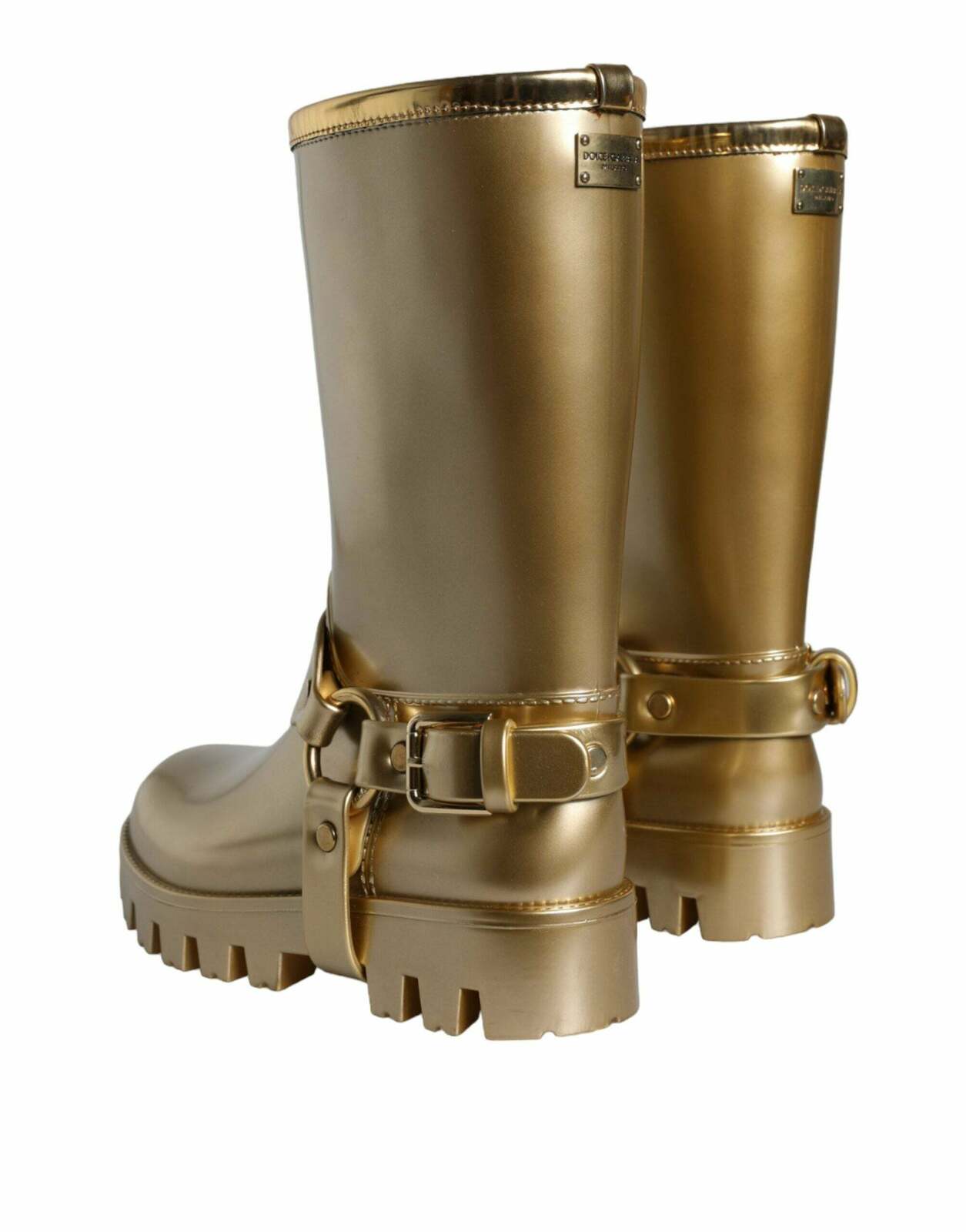 Metallic Buckle Rain Boots Model LA11307 - Gold / 37 EU