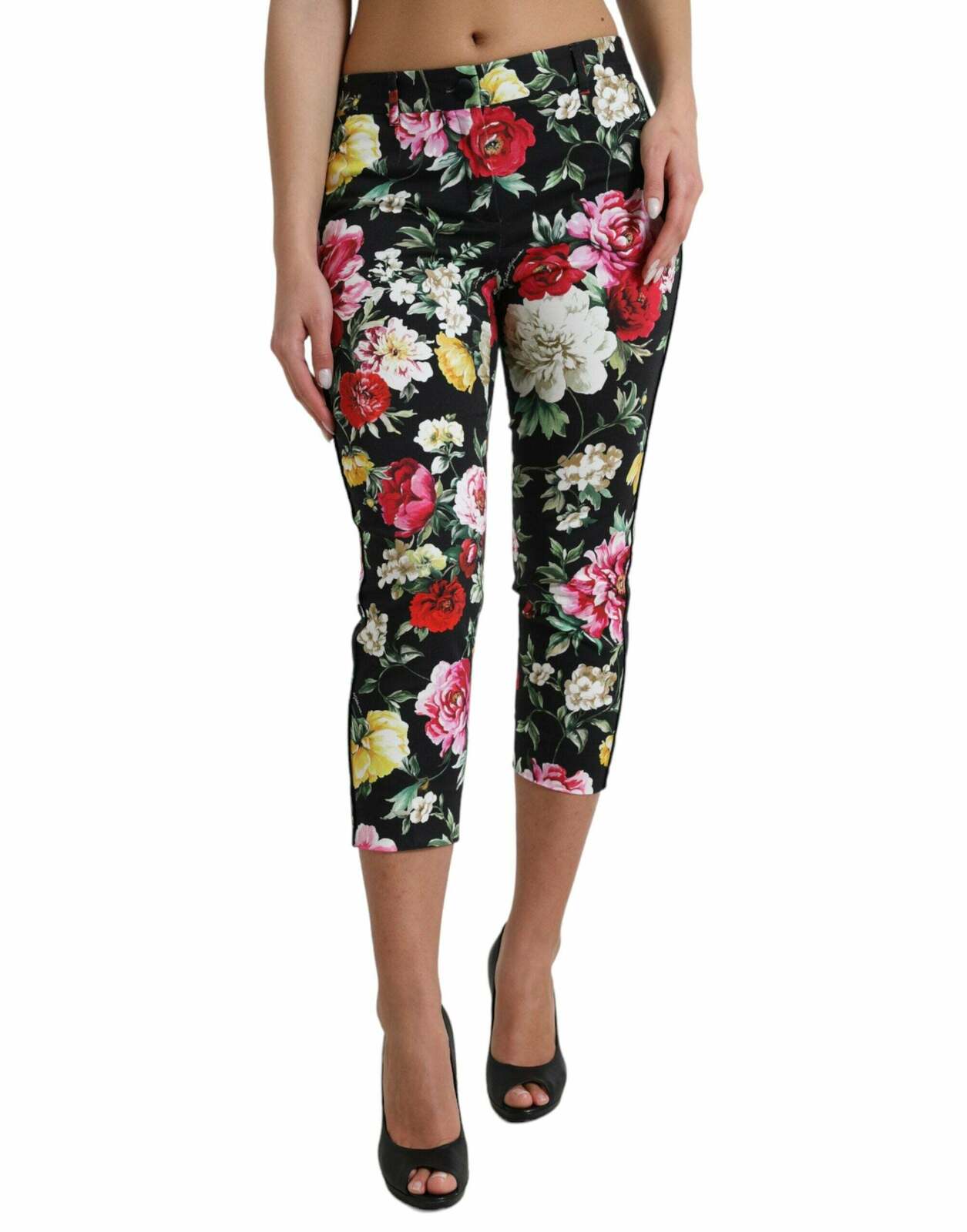 Floral Print Trousers Cropped Style - Black / IT40|S