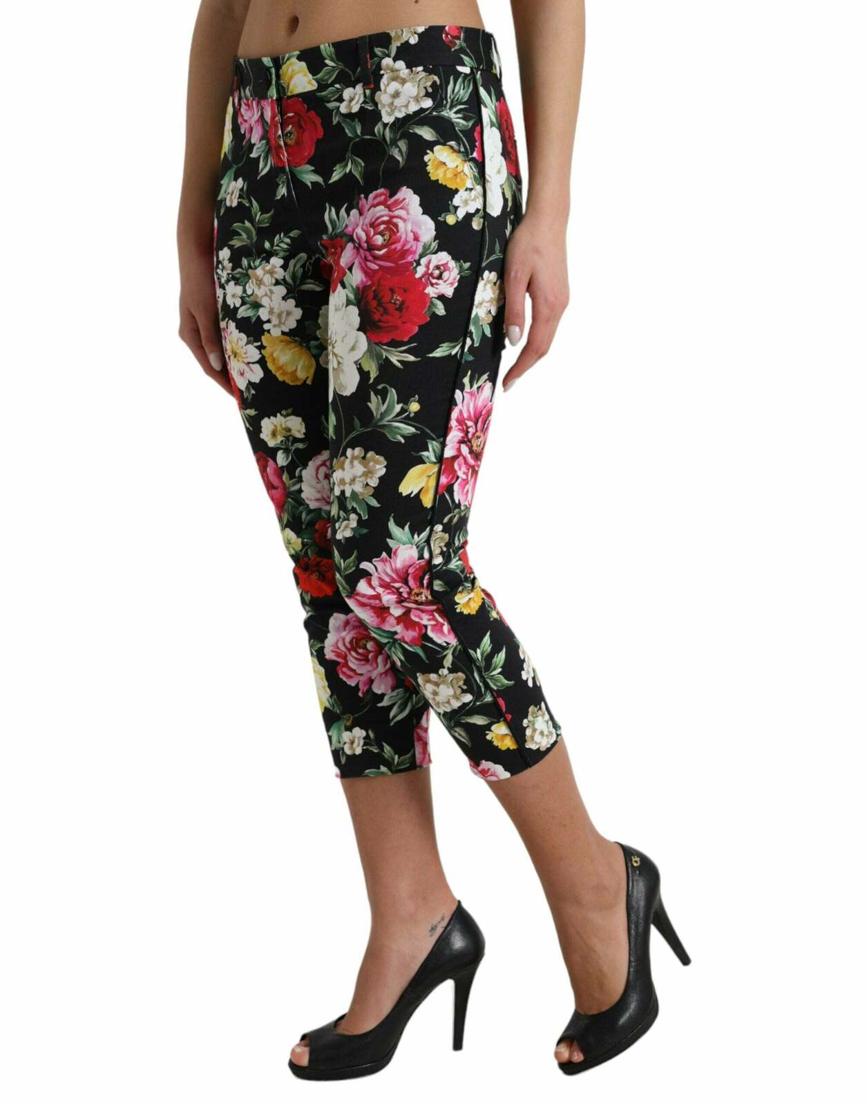 Floral Print Trousers Cropped Style - Black / IT40|S