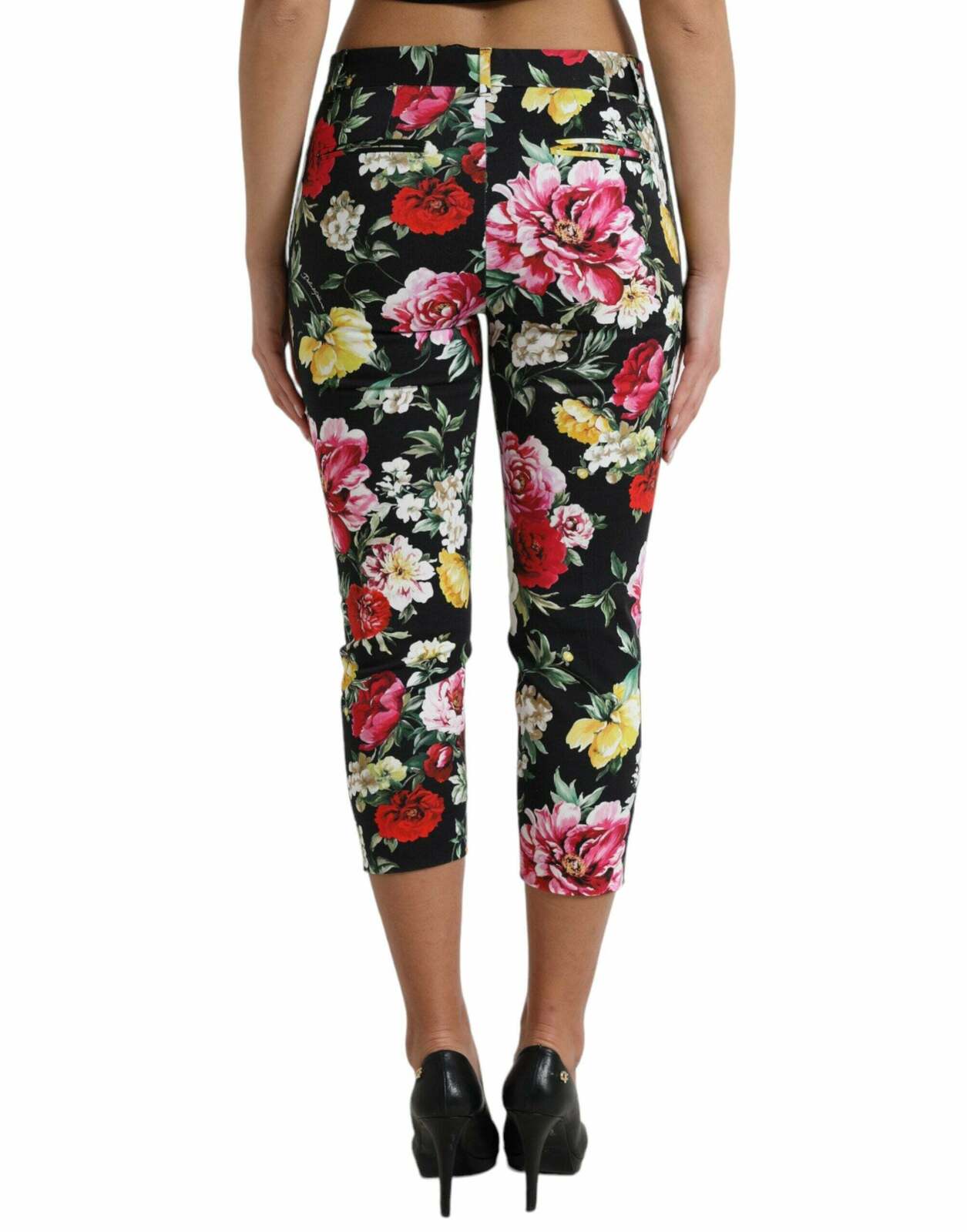 Floral Print Trousers Cropped Style - Black / IT40|S