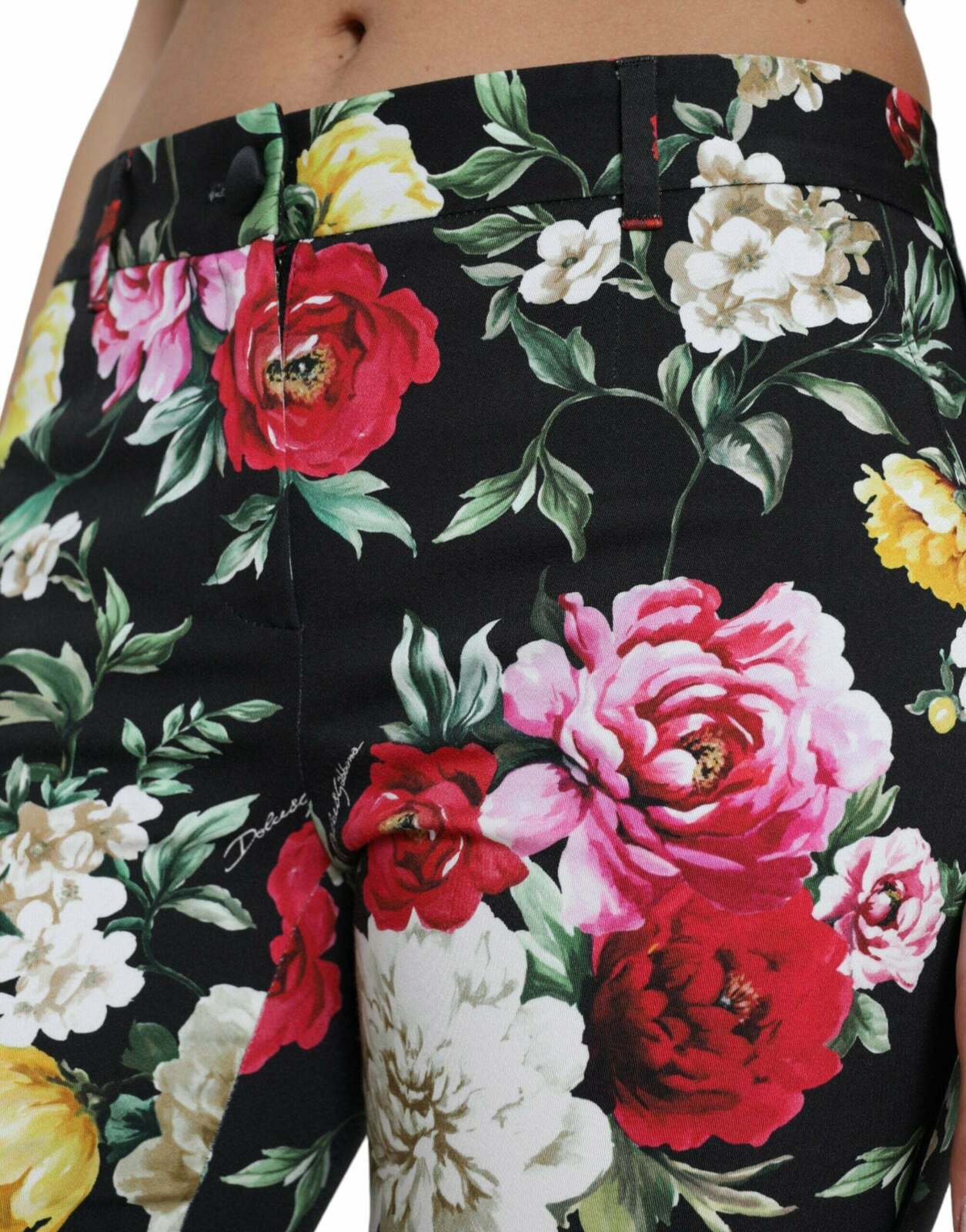 Floral Print Trousers Cropped Style - Black / IT40|S