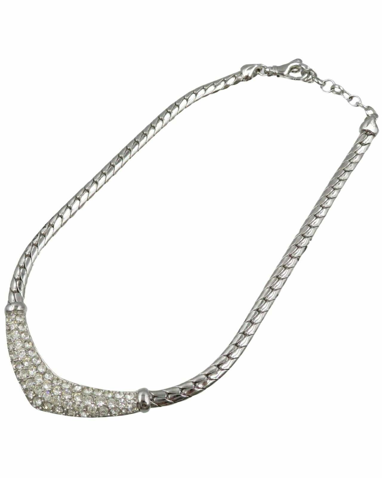 ilver Rhinetone VPendant Necklace - Silver / One Size